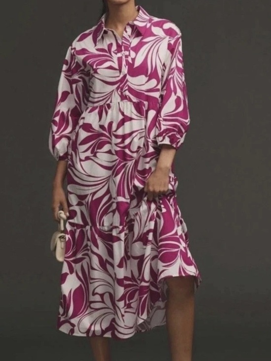 Maeve Dresses & Skirts - ❤️ Maeve Anthropologie Pink and White Swirl Midi Shirt Dress
